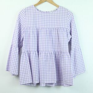 La Roque Original Women's Medium Gingham Checked Bell Sleeve Blouse Lilac Purple